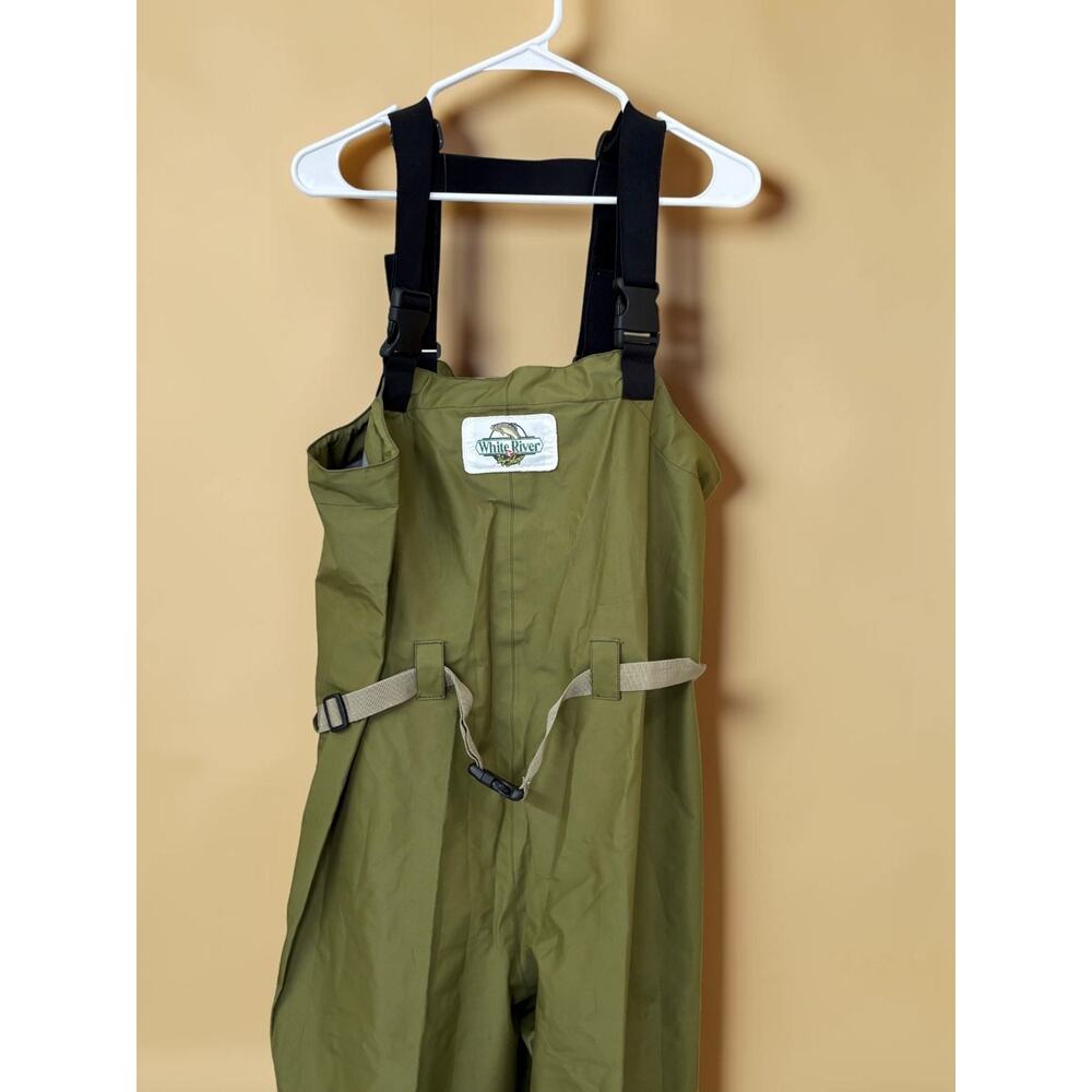 White River Fly Shop Chest Waders Stocking Foot Olive Green Black Fishing Size M - Picture 2 of 16